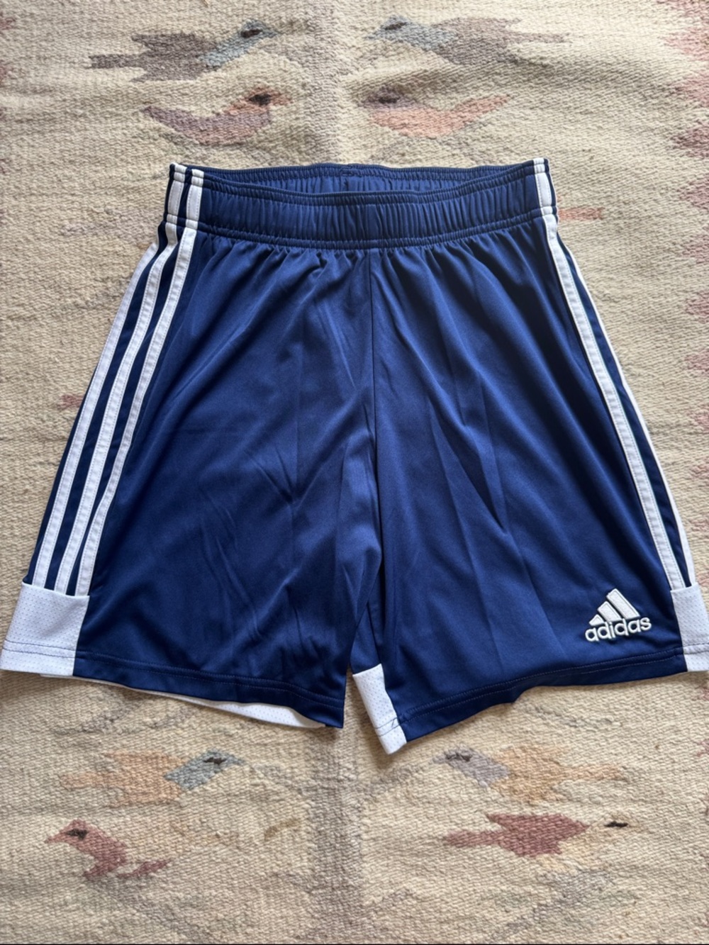 adidas Navy Athletic Shorts with White Side Stripes